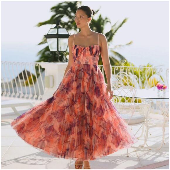 Hutch Amara Pink Sweetheart Bustier Pleated Fit & Flare Midi Dress Gown Size 6P - Picture 1 of 5